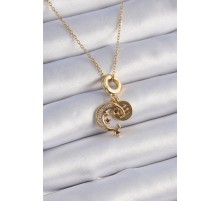 316L Çelik Gold Renk Zirkon Taşlı Ay Yıldız  Model Charm Model Kadın Kolye - TJ-BKO9312