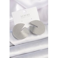 Pirinç Gümüş Renk Daire Plaka Model Kadın Küpe TJ-BKP9524