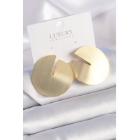 Pirinç Gold Renk Daire Plaka Model Kadın Küpe TJ-BKP9525