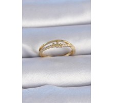 Pirinç Gold Renk Zirkon Taşlı Kalp Model Kadın Yüzük - TJ-BYK3302