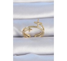 Pirinç Gold Renk Zirkon Taşlı Yıldız Model Kadın Yüzük - TJ-BYK3328