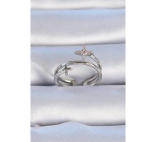 Pirinç Gümüş Renk Zirkon Taşlı Yıldız Model Kadın Yüzük - TJ-BYK3329