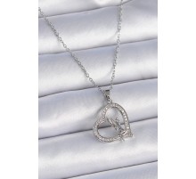 316L Çelik Zincir Gümüş Renk Zirkon Taşlı Kalp Model Melek Detay Kadın Kolye - TJ-BKO9357