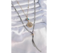 316L Çelik Mix Renk Filiz Figür Nazar Boncuk Detay Uzun Kadın Kolye - TJ-BKO9400