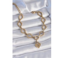316L Çelik Gold Renk Zincir Model Kilit Kalp Figür Kadın Bileklik - TJ-BB6434