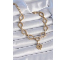 316L Çelik Gold Renk Zincir Model Kilit Kalp Figür Kadın Bileklik - TJ-BB6434