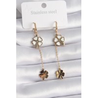 316L Çelik Gold Renk Sedefli Yonca Model Zirkon Taş Detay Kadın Küpe - TJ-BKP9573