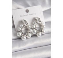 Pirinç Gümüş Renk Su Yolu Zirkon Taşlı İncili Halka Model Kadın Küpe - TJ-BKP9619