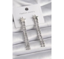 Pirinç Gümüş Renk Yıldız Model Su Yolu Zirkon Taş Kadın Küpe - TJ-BKP9625