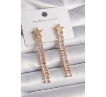 Pirinç Gold Renk Yıldız Model Su Yolu Zirkon Taşlı Kadın Küpe - TJ-BKP9626