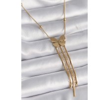 316L Çelik Gold Renk Kelebek Figür Sallantı İtalyan Zincirli Kadın Kolye - TJ-BKO9406