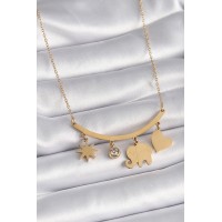 316L Çelik Gold Renk Fil Figür Zirkon Taş Detay Kadın Kolye TJ-BKO9408