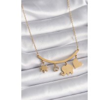 316L Çelik Gold Renk Fil Figür Zirkon Taş Detay Kadın Kolye - TJ-BKO9408