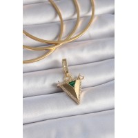 Pirinç Gold Renk Zirkon Taşlı 3D Üçgen Model Ajda Charm TJ-BC1002