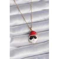316L Çelik Gold Renk Zincir Zirkon Taşlı Yılbaşı Temalı Noel Baba Figür Kadın Kolye TJ-BKO9445