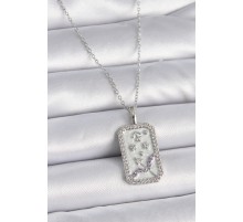 316L Çelik Gümüş Renk Zincir Yay Burcu Zirkon Taşlı Kadın Kolye - TJ-BKO9450