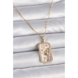 316L Çelik Gold Renk Zincir Başak Burcu Zirkon Taşlı Kadın Kolye TJ-BKO9461