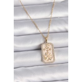316L Çelik Gold Renk Zincir Yengeç Burcu Zirkon Taşlı Kadın Kolye TJ-BKO9467