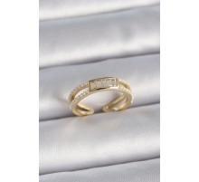 Pirinç Gold Renk Ayarlanabilir Sıralı İncili Zirkon Taş Detaylı Kadın Yüzük - TJ-BYK3380