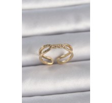 Pirinç Gold Renk Ayarlanabilir Zirkon Taşlı Sarmal Model Kadın Yüzük - TJ-BYK3400