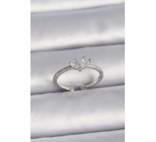 Pirinç Gümüş Renk Ayaralanabilir Zirkon Taşlı Kalp Model Kadın Yüzük - TJ-BYK3407