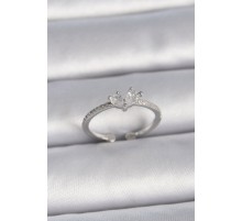 Pirinç Gümüş Renk Ayaralanabilir Zirkon Taşlı Kalp Model Kadın Yüzük - TJ-BYK3407