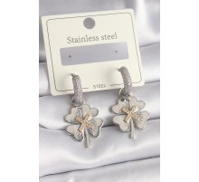 316L Çelik Gümüş Renk Zirkon Taşlı Yonca Model Kadın Küpe - TJ-BKP9695
