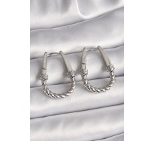 316L Çelik Gümüş Renk Zirkon Taş Detaylı Burma Halka Model Kadın Küpe - TJ-BKP9721