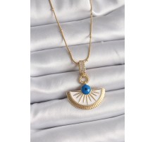 316L Çelik Gold Renk Zincir Zirkon Taş Detaylı Nazar Boncuk Göz Model Kadın Kolye - TJ-BKO9474