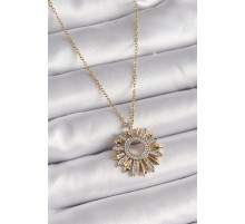 316L Çelik Gold Renk Zincir Zirkon Taşlı Mix Renk Güneş Model Kadın Kolye - TJ-BKO9477