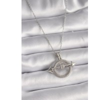 316L Çelik Gümüş Renk Zincir Zirkon Taşlı Halka Model Kadın Kolye - TJ-BKO9506