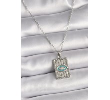 316L Çelik Gümüş Renk Zincir Göz İşlemeli Madalyon Model Kadın Kolye - TJ-BKO9508