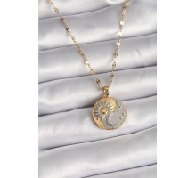 316L Çelik Mix Renk Zincir Zirkon Taşlı Gün Doğumu/Batımı Madalyon Model Kadın Kolye - TJ-BKO9514