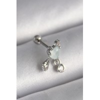 316L Çelik Gümüş Renk Beyaz Minelik Kalp Sallantı Zirkon Taş Detay Tragus Piercing TJ-PR1229