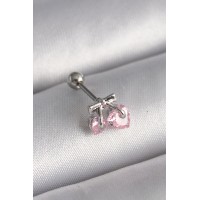 316L Çelik Gümüş Renk Pembe Zirkon Taşlı Kalp Tragus Piercing TJ-PR1235
