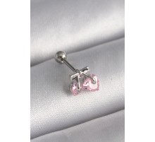 316L Çelik Gümüş Renk Pembe Zirkon Taşlı Kalp Tragus Piercing - TJ-PR1235