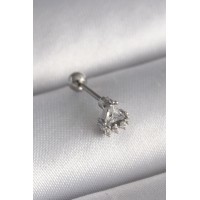 316L Çelik Gümüş Renk Üçgen Zirkon Taşlı Tragus Piercing TJ-PR1239