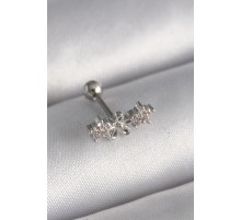 316L Çelik Gümüş Renk Zirkon Taşlı Çiçek Tragus Piercing - TJ-PR1247