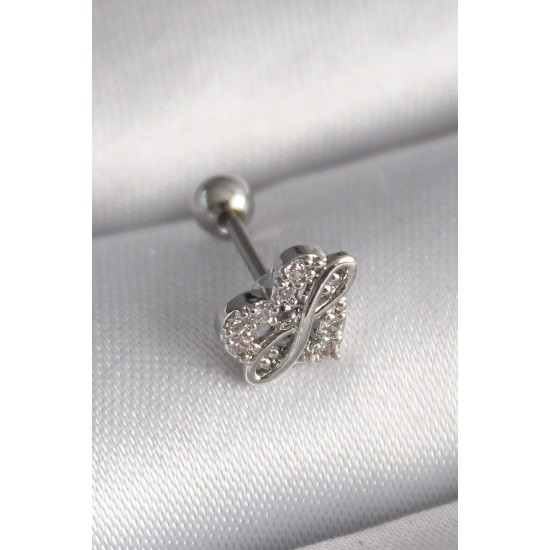 316L Çelik Gümüş Renk Zirkon Taşlı Sonsuzluk Detay Tragus Piercing - TJ-PR1249