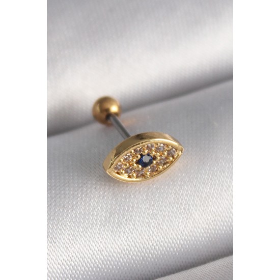 316L Çelik Gold Renk Zirkon Taşlı Göz Tragus Piercing - TJ-PR1252