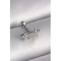 316L Çelik Gümüş Renk Zirkon Taşlı Yonca Tragus Piercing TJ-PR1255