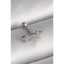 316L Çelik Gümüş Renk Zirkon Taşlı Yonca Tragus Piercing TJ-PR1255