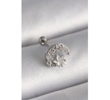 316L Çelik Gümüş Renk Zirkon Taşlı Ay Yıldız Tragus Piercing - TJ-PR1257