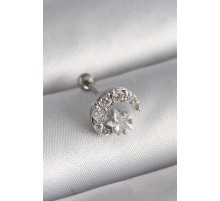 316L Çelik Gümüş Renk Zirkon Taşlı Ay Yıldız Tragus Piercing - TJ-PR1257