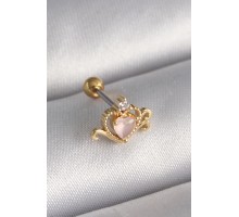 316L Çelik Gold Renk Pembe Mineli Kalp Zirkon Taş Detay Tragus Piercing - TJ-PR1260