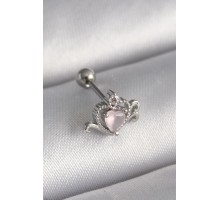 316L Çelik Gümüş Renk Pembe Mineli Kalp Zirkon Taş Detay Tragus Piercing - TJ-PR1261