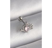 316L Çelik Gümüş Renk Pembe Mineli Kalp Zirkon Taş Detay Tragus Piercing - TJ-PR1261