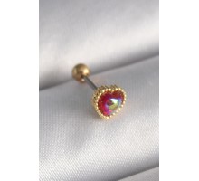 316L Çelik Gold Renk Kırmızı Mineli Kalp Tragus Piercing - TJ-PR1266