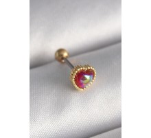 316L Çelik Gold Renk Kırmızı Mineli Kalp Tragus Piercing - TJ-PR1266
