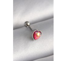316L Çelik Gümüş Renk Kırmızı Mineli Kalp Tragus Piercing - TJ-PR1267